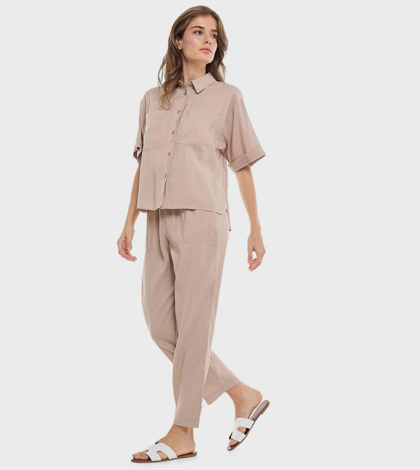 Solid Straight Fit Pants with Drawstring Waist