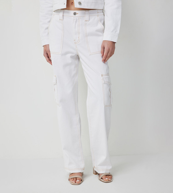 High Rise Straight Fit Cargo Jeans