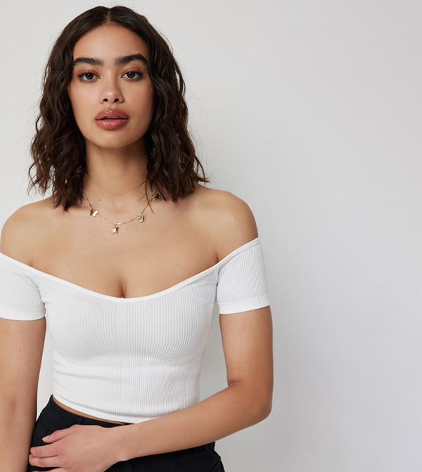 Ribbed Off Shoulder Crop Top