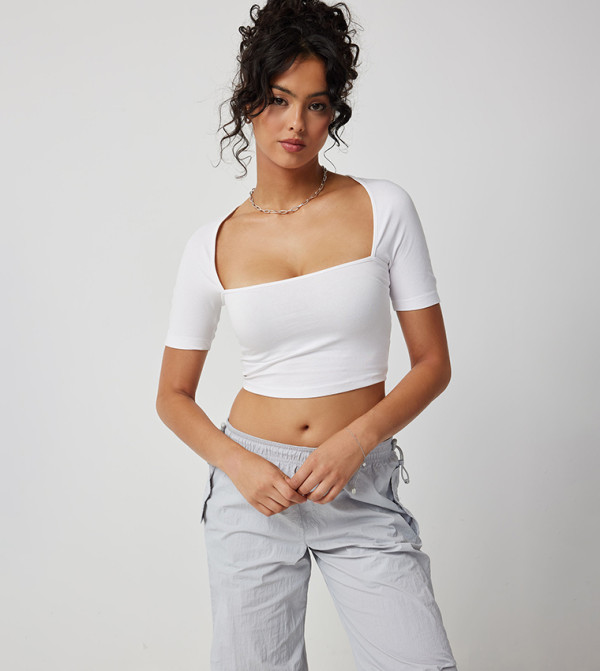 Solid Square Neck Crop Top