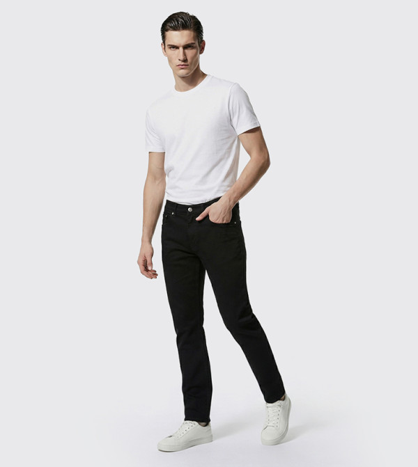 بنطلون جينز ضيق سادة بخصر متوسط