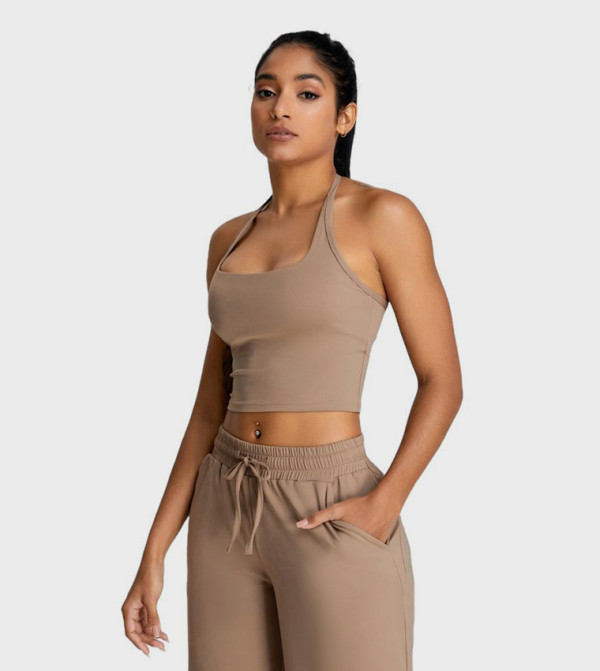 Solid Halterneck Active Cropped Top