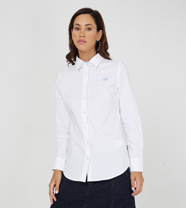 Logo Embroidered Long Sleeves Poplin Shirt