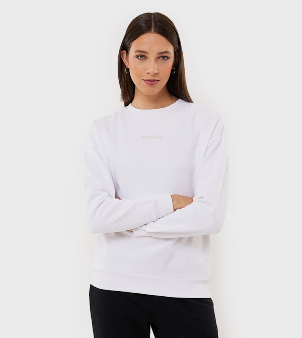 Print Detail Sweatshirt with Crew Neck and Long Sleeves