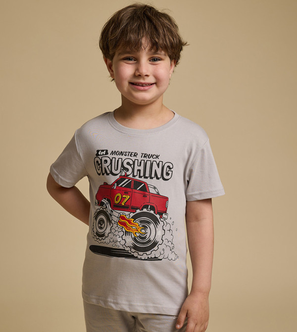 Graphic Print T-Shirt with Crew Neck and Short Sleeves