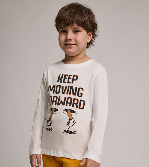 Graphic Print T-Shirt with Crew Neck and Long Sleeves