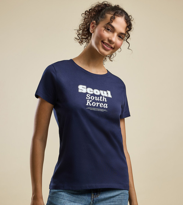 Printed T-Shirt with Crew Neck and Short Sleeves