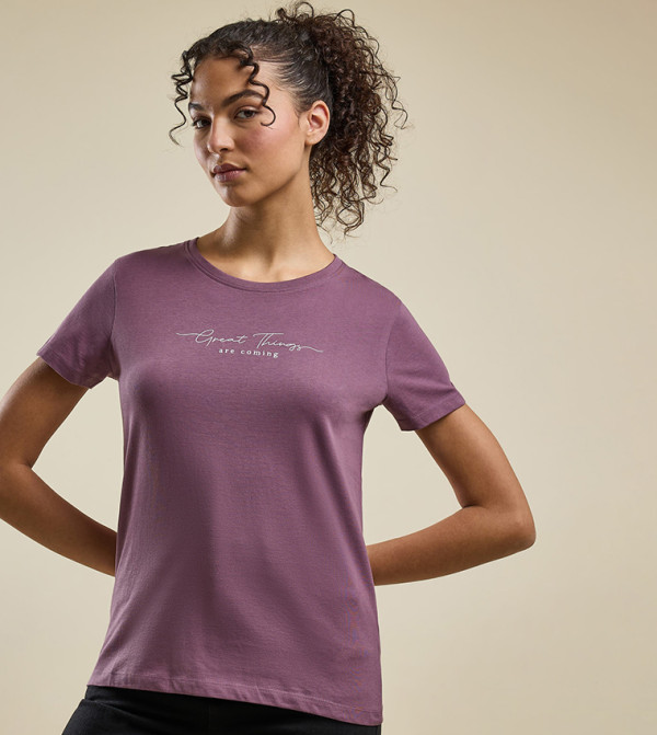 Typography Print T-Shirt with Crew Neck and Short Sleeves