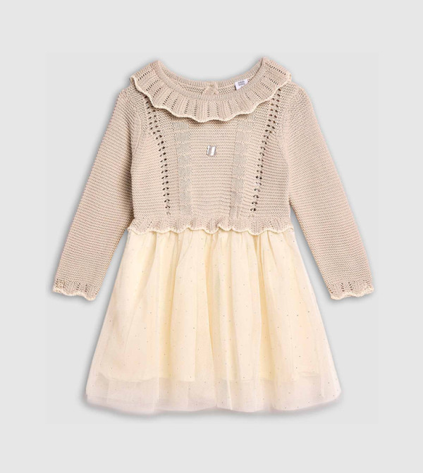 Knitted Fit and Flare Dress with Long Sleeves