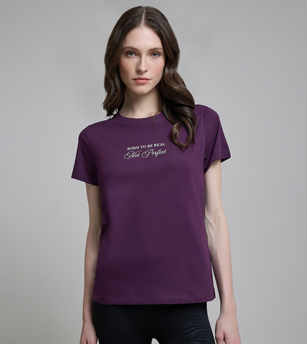 Typography Print T-Shirt with Crew Neck and Short Sleeves