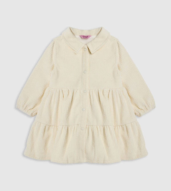 Textured Shirt Dress with Puff Sleeves