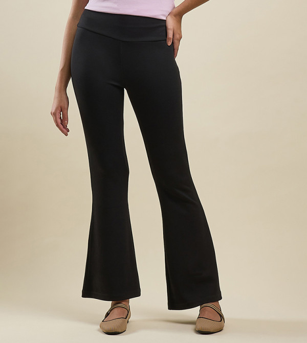 Solid Flared Pants with Elastic Waist