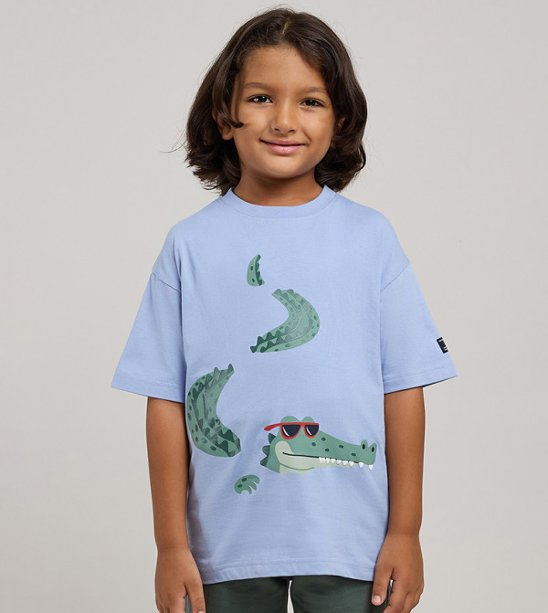 Printed T-Shirt with Crew Neck and Short Sleeves