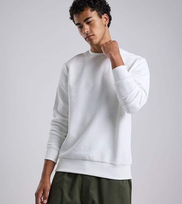 Self Patterned Sweatshirt with Crew Neck and Long Sleeves