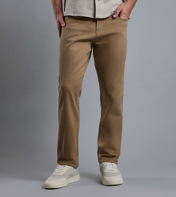 Solid Woven Pants with Button Closure