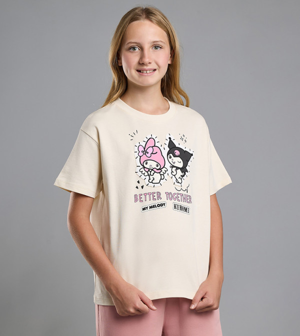 Kuromi Print T-Shirt with Crew Neck and Short Sleeves