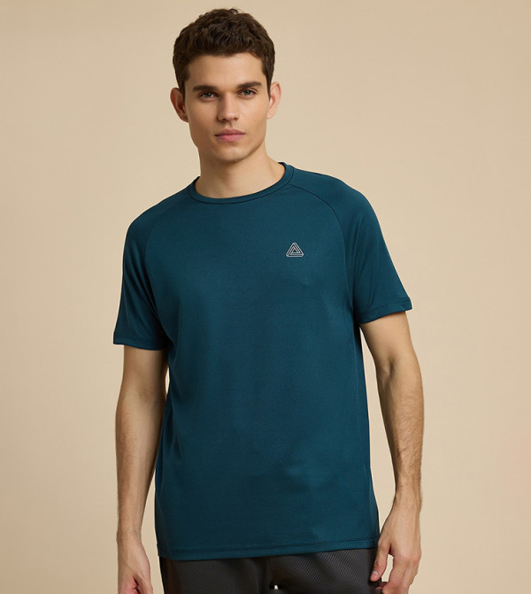 Logo Detail Active T-Shirt with Crew Neck and Short Sleeves