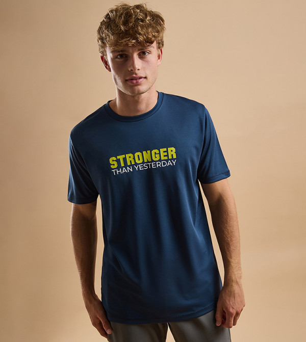 Typography Active T-Shirt with Crew Neck and Short Sleeves
