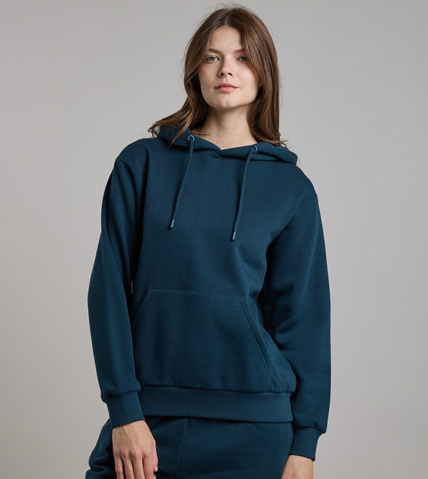 Solid Hoodie with Long Sleeves