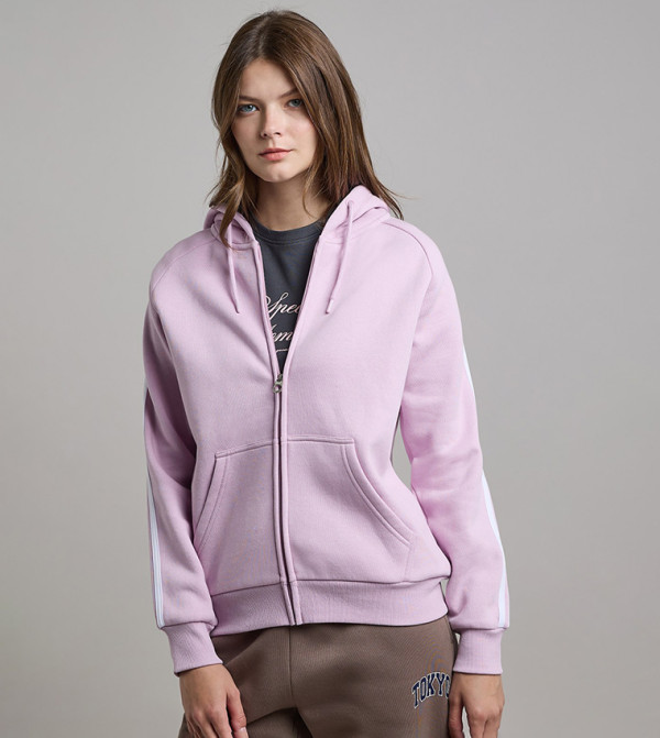 Stripe Detail Hooded Jacket with Long Sleeves