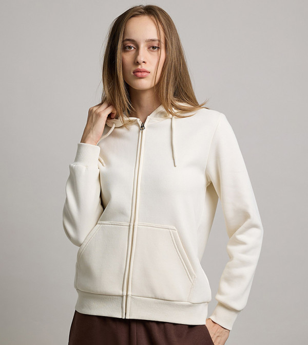 Solid Hooded Jacket with Zipper Closure