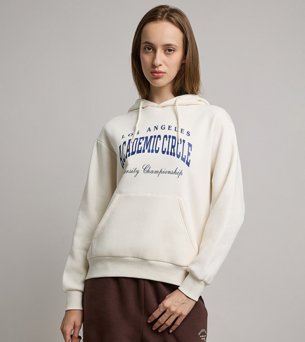 Typography Print Hoodie with Long Sleeves