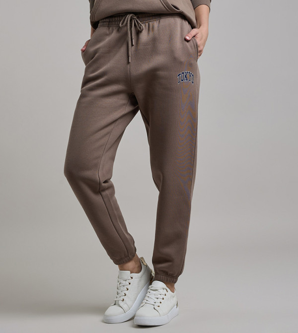 Print Detail Joggers with Drawstring Waist