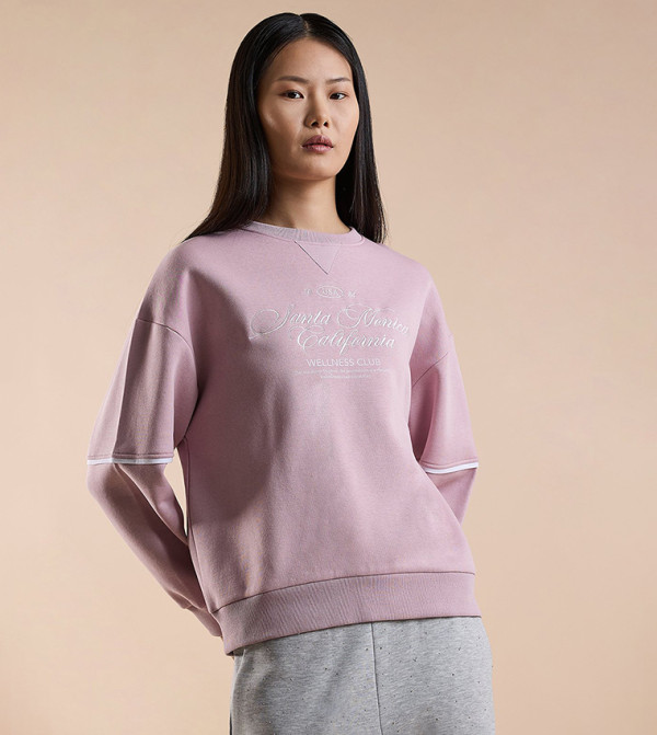 Typography Print Sweatshirt with Crew Neck and Long Sleeves