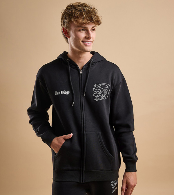 Printed Hooded Jacket with Zipper Closure