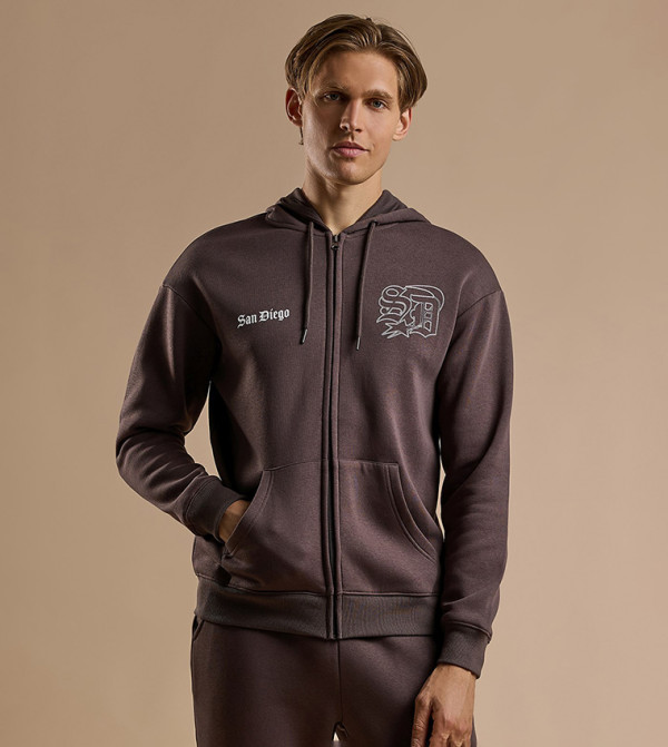 Printed Hooded Jacket with Zipper Closure