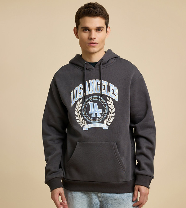 Printed Hoodie with Long Sleeves