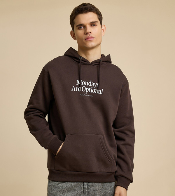Typography Print Hoodie with Long Sleeves