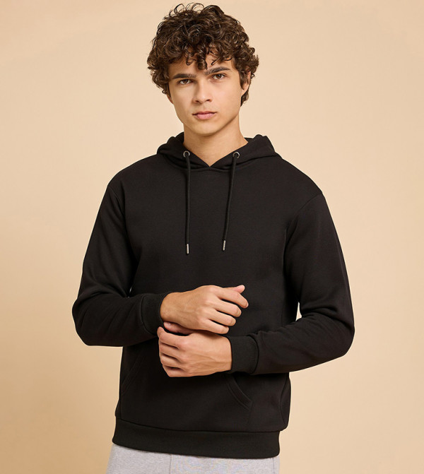 Solid Hoodie with Long Sleeves