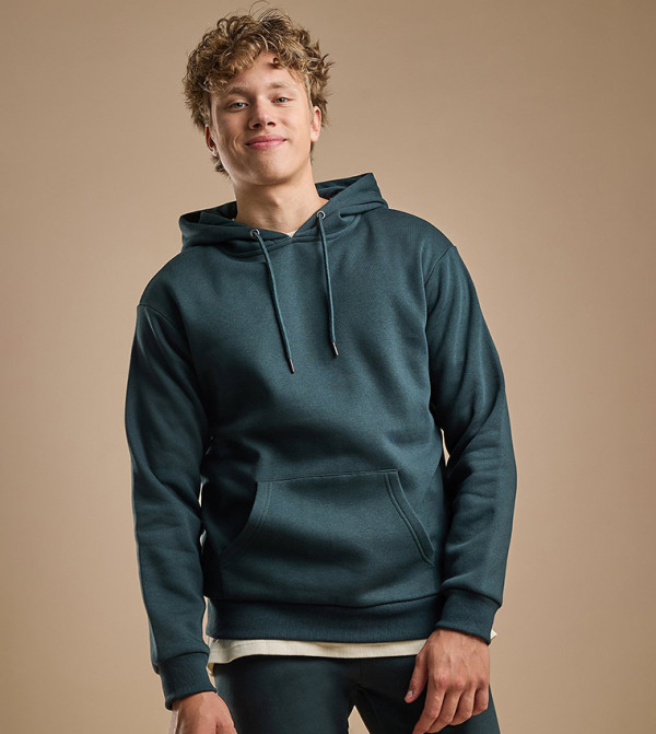 Solid Hoodie with Long Sleeves