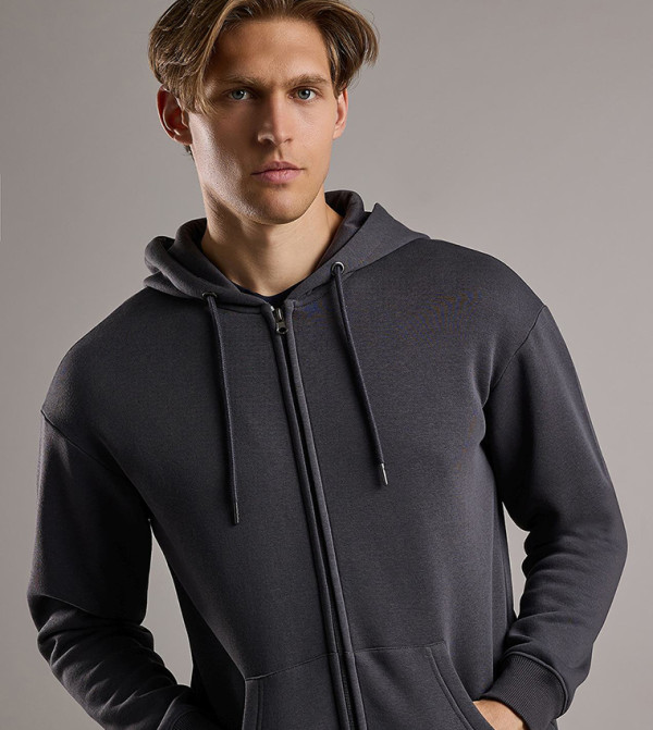 Zippered Hooded Jacket with Long Sleeves