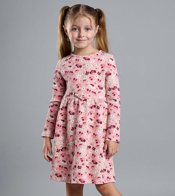 Printed Fit and Flare Dress with Puff Sleeves