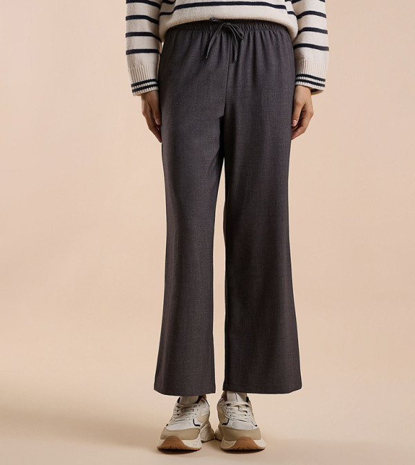 Solid Wide Keg Pants with Drawstring Waist