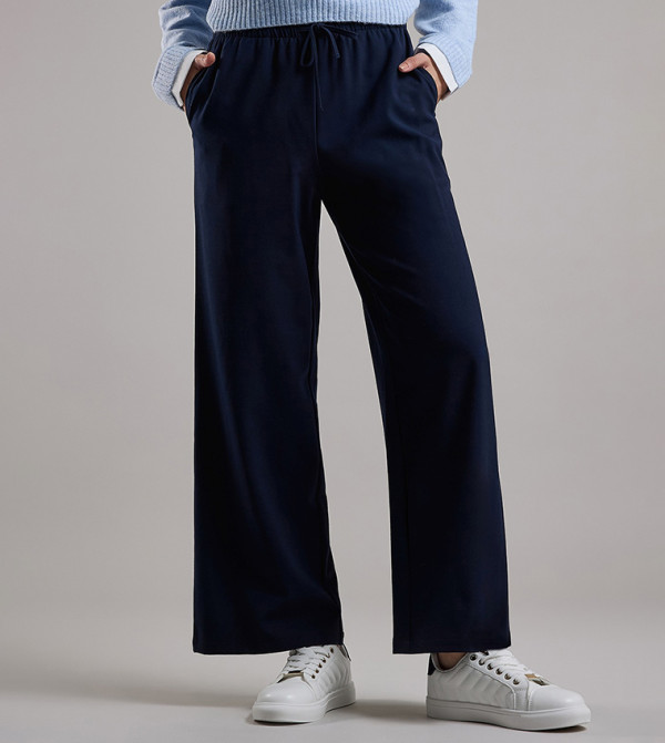 Solid Wide Keg Pants with Drawstring Waist