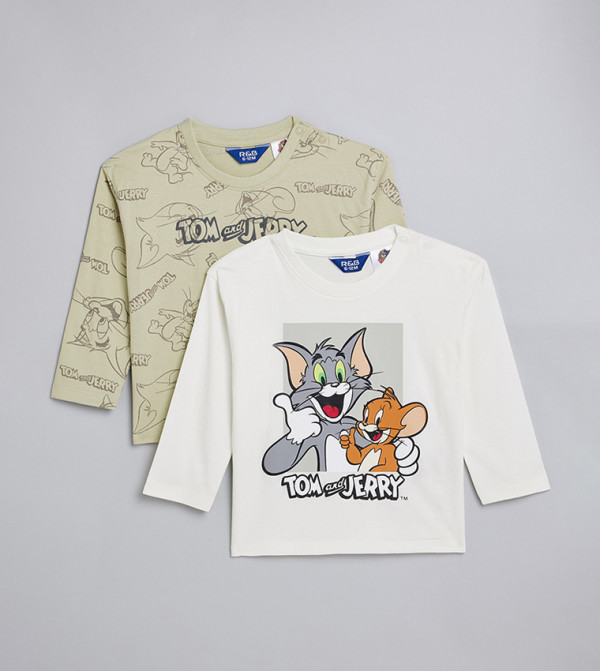 تيشيرت بطبعة كم طويل - قطعتين 