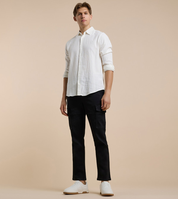 Solid Cargo Pants with Drawstring Waist