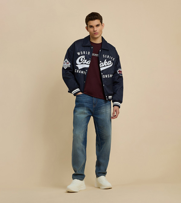 Washed Relaxed Fit Jeans with Button Closure