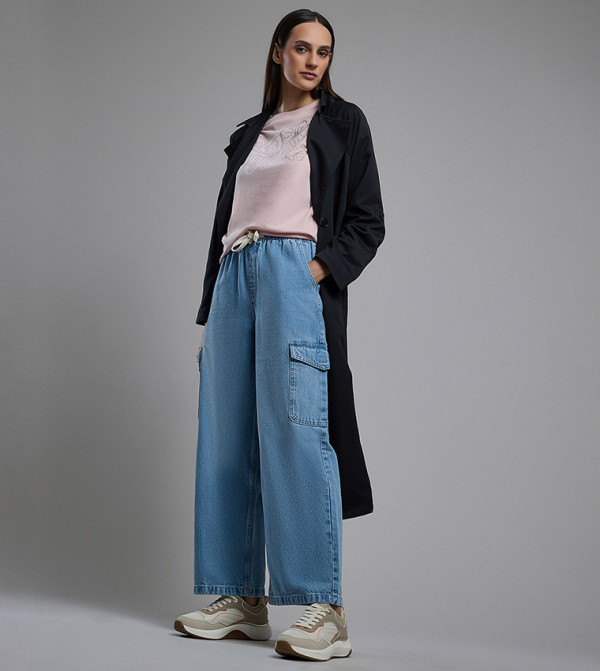 جينز كارغو باهت برباط 