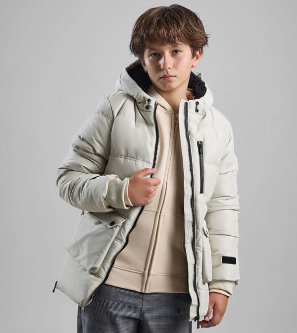 Quilted Hooded Puffer Jacket with Zipper Closure