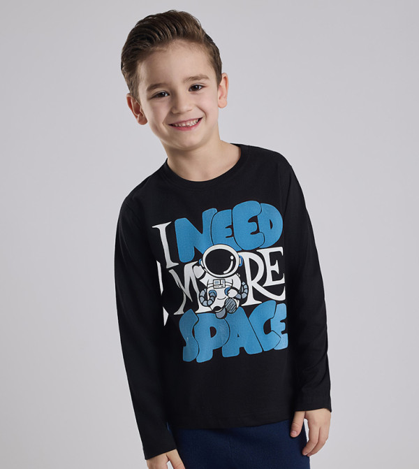 Printed T-Shirt with Crew Neck and Long Sleeves