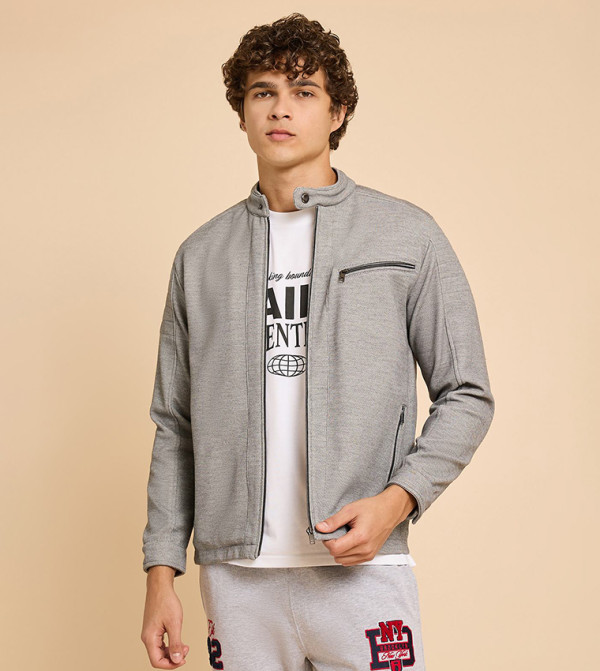 Textured Knit Jacket with Zipper Closure