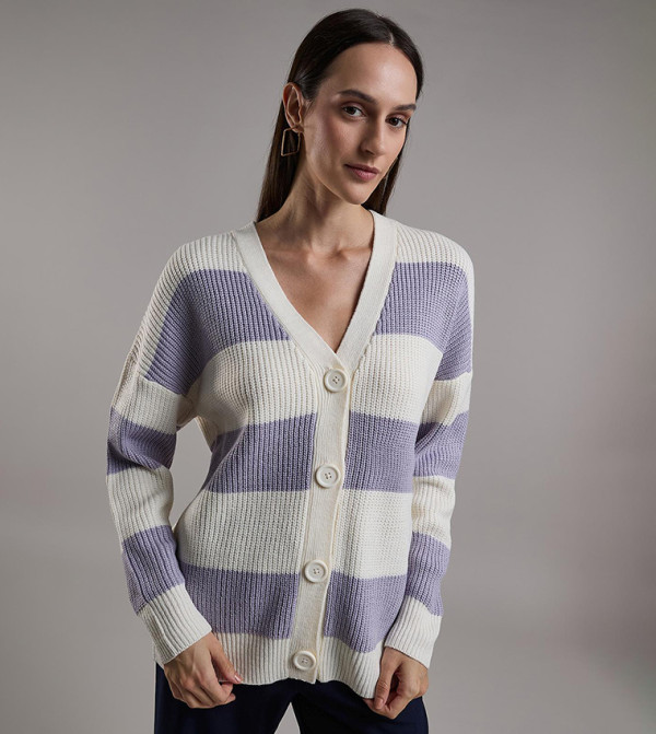 Striped Cardigan with Button Closure