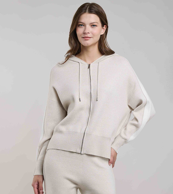 Solid Hooded Jacket with Zipper Closure