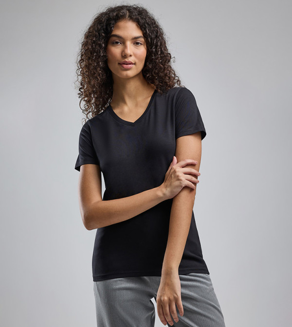 Solid T-Shirt with V-Neck and Short Sleeves