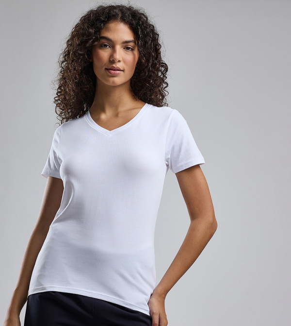 Solid T-Shirt with V-Neck and Short Sleeves
