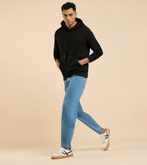 Washed Tapered Fit Jeans with Elastic Waist